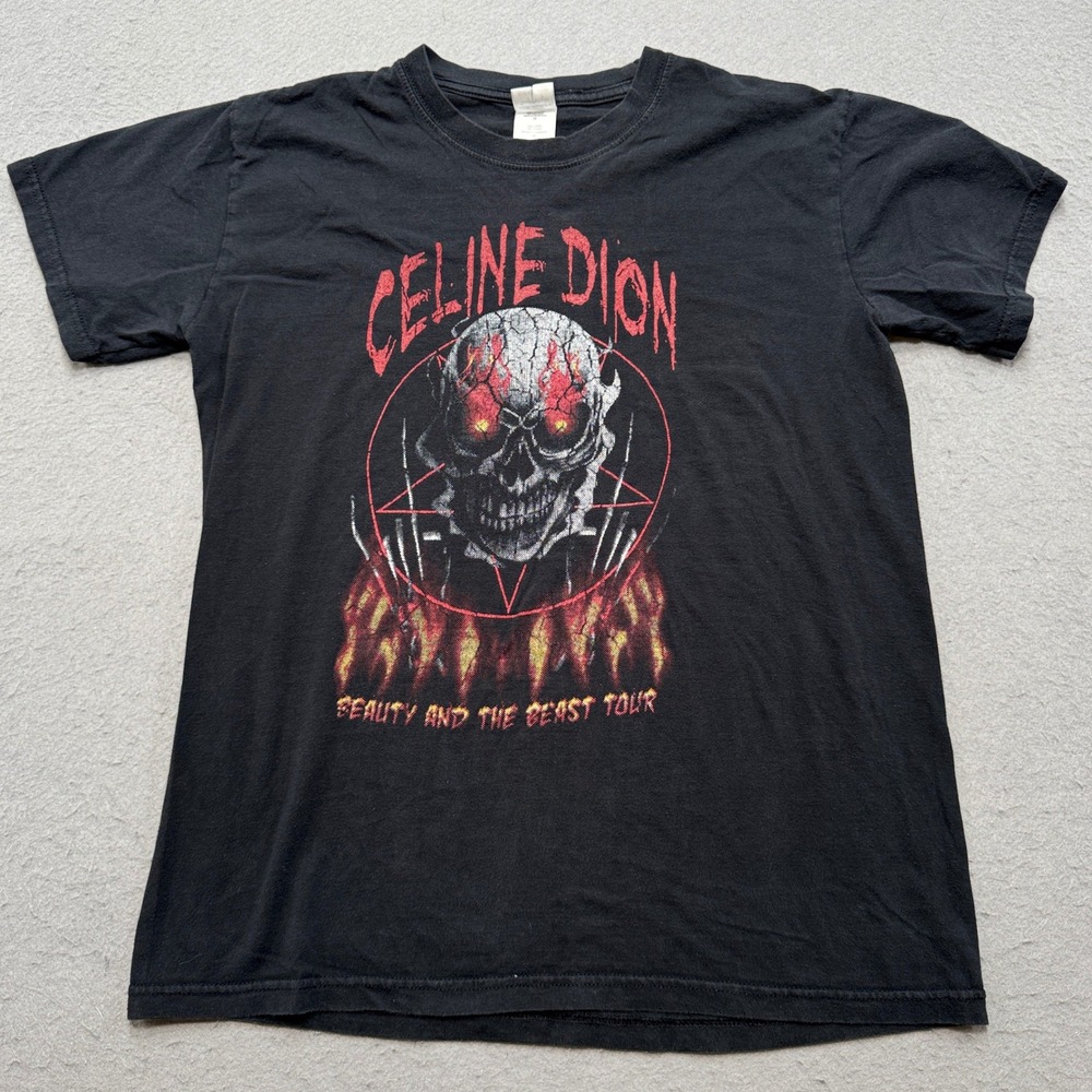 Celine Dion T-Shirt Size M Black Heavy Metal Beauty And The Beast Tour Y2K